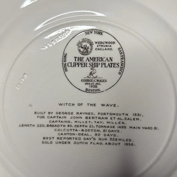 Wedgwood The American Clipper Ship Plate "Witch of the Wave" - Picture 5 of 5